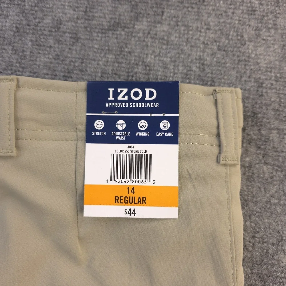 New Izod Pants Kids 14‎ Approved Schoolwear Beige Solid 28x27 Polyester Stretch